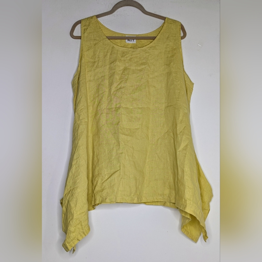 Planet by Lauren G Linen Asymmetrical Sleeveless Lagenlook Top in Lemonade 🍋
